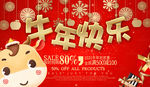 企业2021牛年快乐红年会展板