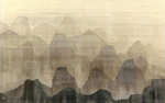 水墨山水画布纹中式背景墙壁画