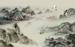 中式 国画山水画 文件分层画