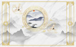 大理石纹中式山水画电视背景墙