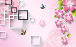 现代花卉蝴蝶简约框框电视背景墙