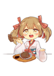 品尝小吃的萌少女卡通