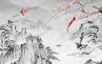 爵士白桃花山水电视背景墙