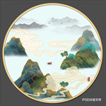 圆形水墨画