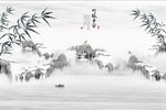 新中式水墨山水竹报平安背景墙