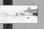 现代大理石纹水墨山水木栅组合背