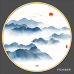 圆形山水画禅意山水意境山水