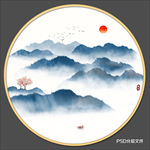 圆形水墨画
