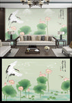 荷花仙鹤电视背景墙平面图