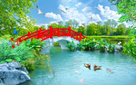 山涧风景画小桥流水背景墙