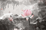 荷花水墨背景轻纱中式背景墙壁画