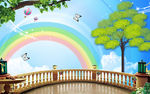 儿童卡通天空彩虹电视背景墙