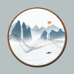 新中式圆形山水画
