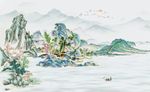 新中式古代水墨山水国画壁画