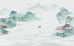 新中式古代水墨山水国画壁画