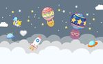 卡通星空儿童房背景墙图片