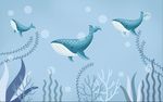 卡通海洋世界鲸鱼儿童房间壁画