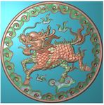 圆形祥云边框麒麟背板精雕图浮雕