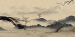 新中式水墨山水装饰画玄关电视背