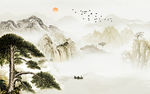 现代 客厅山水画 文件分层画