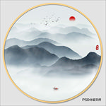 圆形水墨山水
