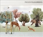 北欧森林动物儿童背景墙