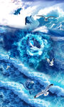 3D浴室地板海浪海豚地画