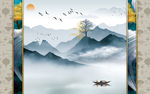 中式风格山水墙纸电视背景画