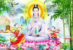 坐莲观音中式背景墙装饰画
