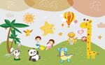 卡通动物园开心儿童背景墙图片