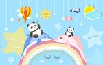 卡通可爱熊猫彩虹背景图片