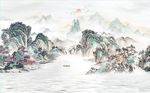 新中式千里江山水墨国画背景墙