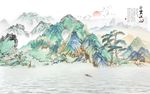 新中式千里江山水墨国画背景墙