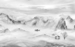 别墅中式画山水画 文件分层