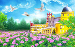 城堡儿童房间花海背景墙