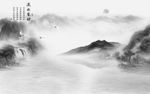 别墅背景山水墙画 文件分层
