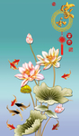 荷花九鱼图