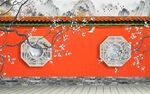 故宫红意境花鸟背景墙图片