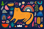 呆萌宠物猫动物简约扁平底纹插画