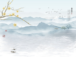 新中式梅花山水意境山水背景墙