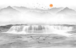 简约新灰色山水画 tif分层