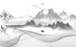 线条新山水灰色画 tif分层