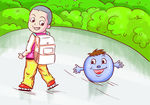 卡通小男孩小圆球滑冰漫画场景