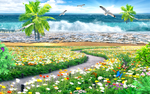 花海沙滩背景墙