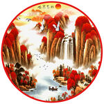 鸿运当头装饰画 圆形国画
