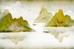 金色中式山水画花
