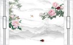 富贵牡丹山水石纹