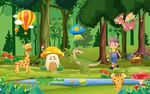 卡通树林动物探险背景图片
