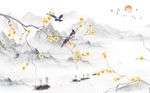 黄色鸡蛋花鸟水墨山水
