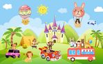 卡通儿童车户外旅行背景图片